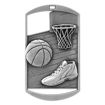Personalized Basketball Medal with Ribbon | Gold, Silver or Bronze | Basketball Dog Tag Medal | 1.5 x 2.75 Inches Wide