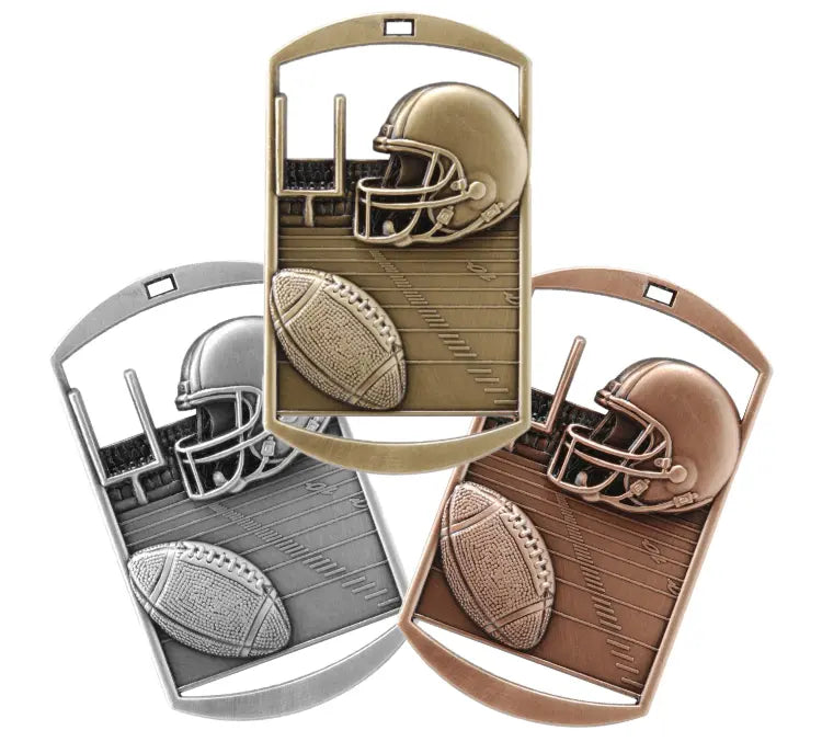 Personalized Football Medal with Ribbon | Gold, Silver or Bronze | Football Dog Tag Medal | 1.5 x 2.75 Inches Wide