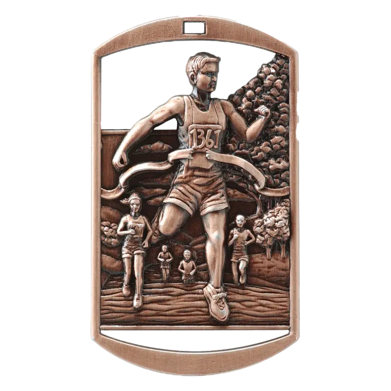Personalized Cross Country Medal with Ribbon | Gold, Silver or Bronze | Running Dog Tag Medal | 1.5 x 2.75 Inches Wide