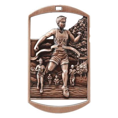 Personalized Cross Country Medal with Ribbon | Gold, Silver or Bronze | Running Dog Tag Medal | 1.5 x 2.75 Inches Wide