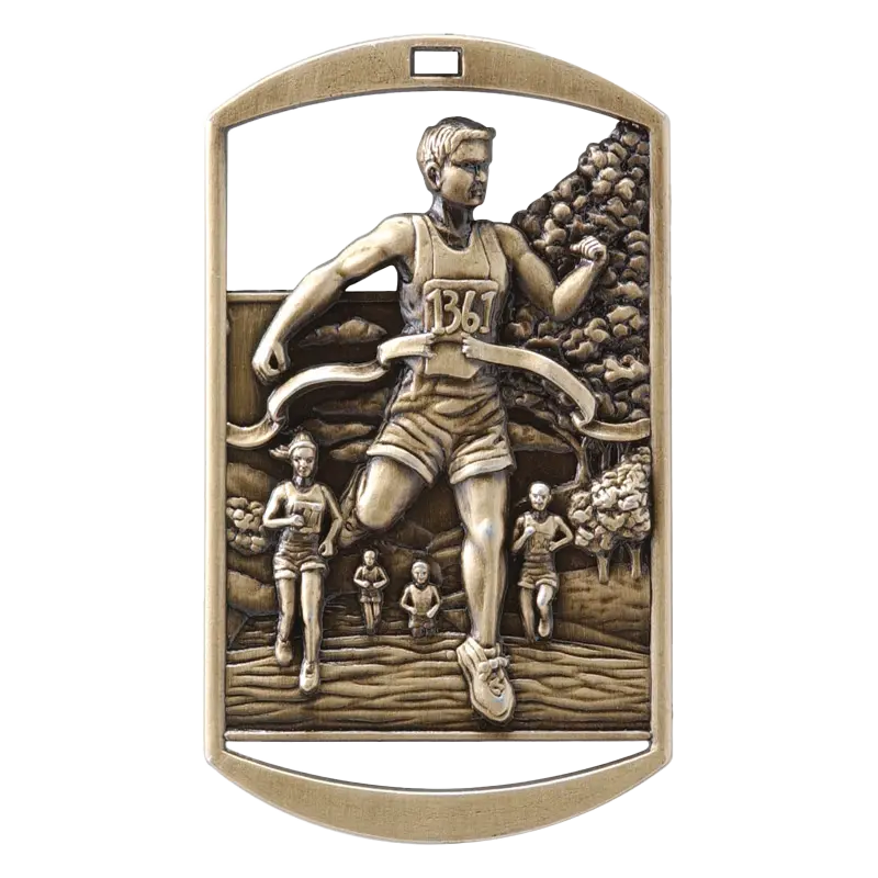 Personalized Cross Country Medal with Ribbon | Gold, Silver or Bronze | Running Dog Tag Medal | 1.5 x 2.75 Inches Wide