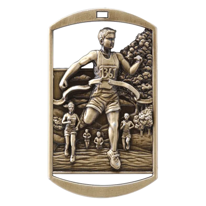 Personalized Cross Country Medal with Ribbon | Gold, Silver or Bronze | Running Dog Tag Medal | 1.5 x 2.75 Inches Wide