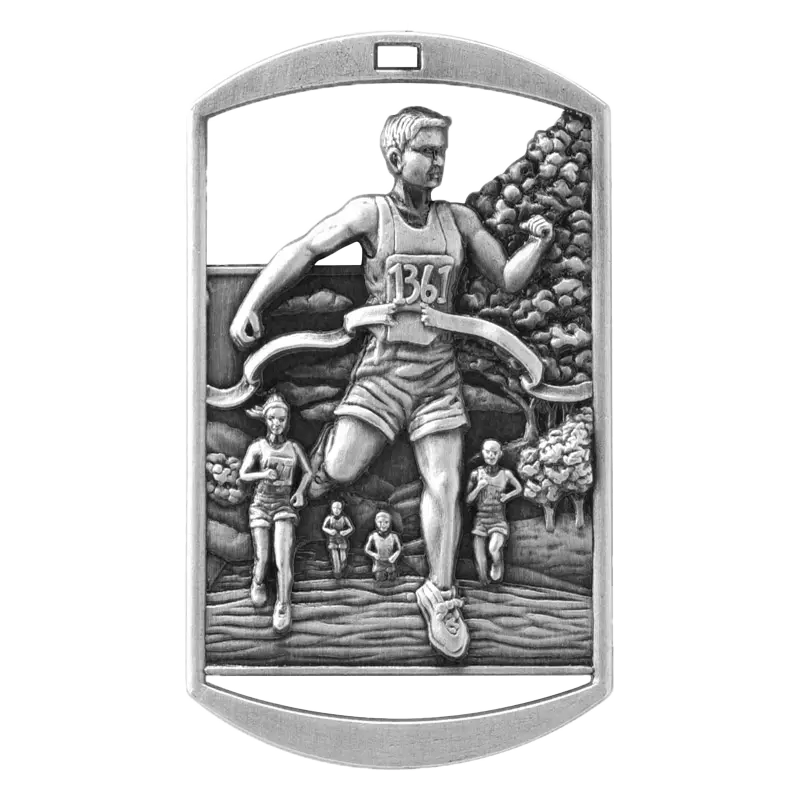 Personalized Cross Country Medal with Ribbon | Gold, Silver or Bronze | Running Dog Tag Medal | 1.5 x 2.75 Inches Wide