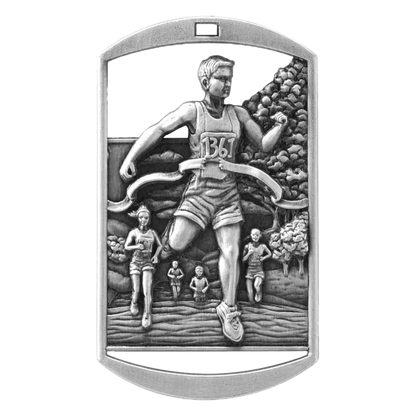 Personalized Cross Country Medal with Ribbon | Gold, Silver or Bronze | Running Dog Tag Medal | 1.5 x 2.75 Inches Wide