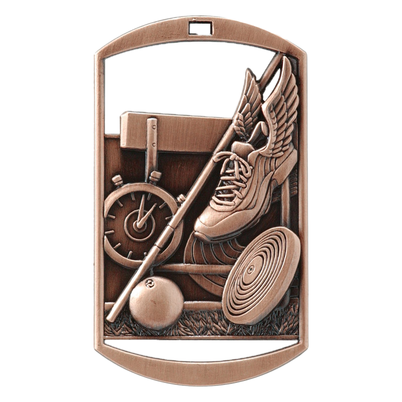 Personalized Track Medal and Ribbon | Gold, Silver or Bronze | Track and Field Dog Tag Medal | 1.5 x 2.75 Inches Wide