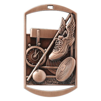 Personalized Track Medal and Ribbon | Gold, Silver or Bronze | Track and Field Dog Tag Medal | 1.5 x 2.75 Inches Wide