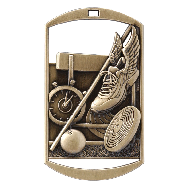 Personalized Track Medal and Ribbon | Gold, Silver or Bronze | Track and Field Dog Tag Medal | 1.5 x 2.75 Inches Wide