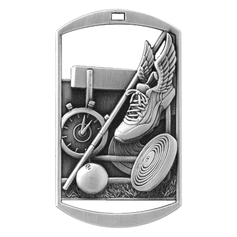 Personalized Track Medal and Ribbon | Gold, Silver or Bronze | Track and Field Dog Tag Medal | 1.5 x 2.75 Inches Wide