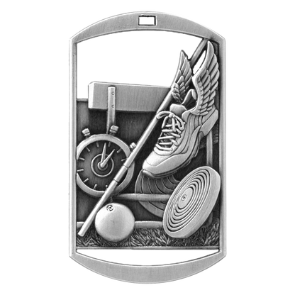 Personalized Track Medal and Ribbon | Gold, Silver or Bronze | Track and Field Dog Tag Medal | 1.5 x 2.75 Inches Wide