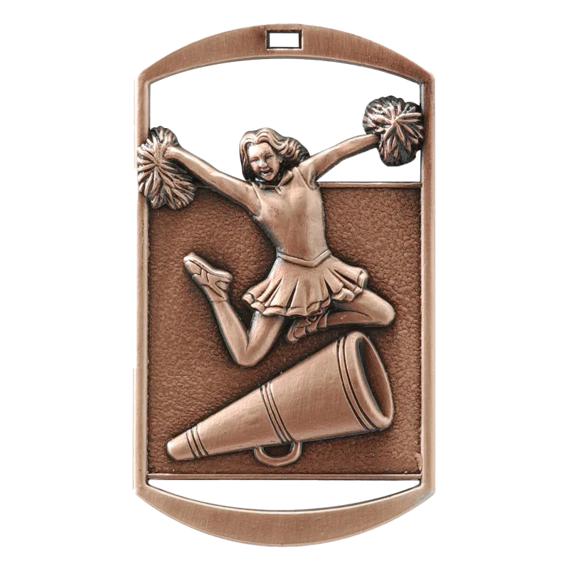 Personalized Cheer Medal with Ribbon | Gold, Silver or Bronze | Spirit Dog Tag Medal | 1.5 x 2.75 Inches Wide