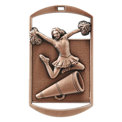 Personalized Cheer Medal with Ribbon | Gold, Silver or Bronze | Spirit Dog Tag Medal | 1.5 x 2.75 Inches Wide