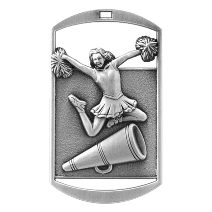 Personalized Cheer Medal with Ribbon | Gold, Silver or Bronze | Spirit Dog Tag Medal | 1.5 x 2.75 Inches Wide