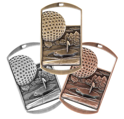 Personalized Golf Medal with Ribbon | Gold, Silver or Bronze | Golf Dog Tag Medal | 1.5 x 2.75 Inches Wide