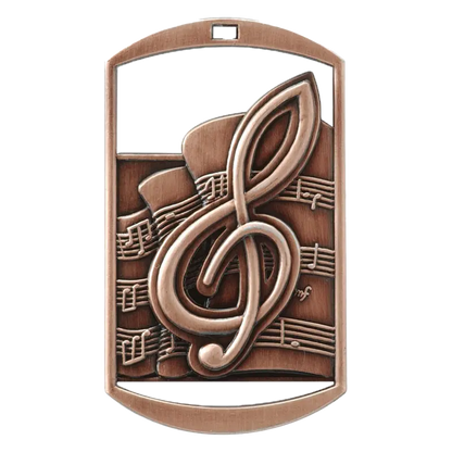 Personalized Music Medal with Ribbon | Gold, Silver or Bronze | Band Dog Tag Medal | 1.5 x 2.75 Inches Wide