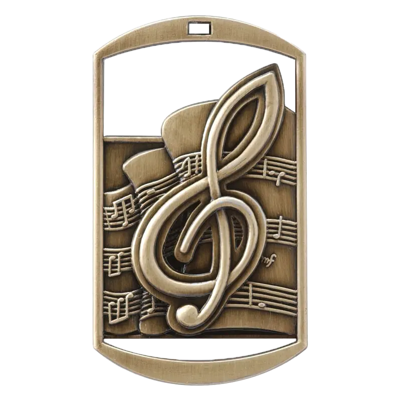 Personalized Music Medal with Ribbon | Gold, Silver or Bronze | Band Dog Tag Medal | 1.5 x 2.75 Inches Wide