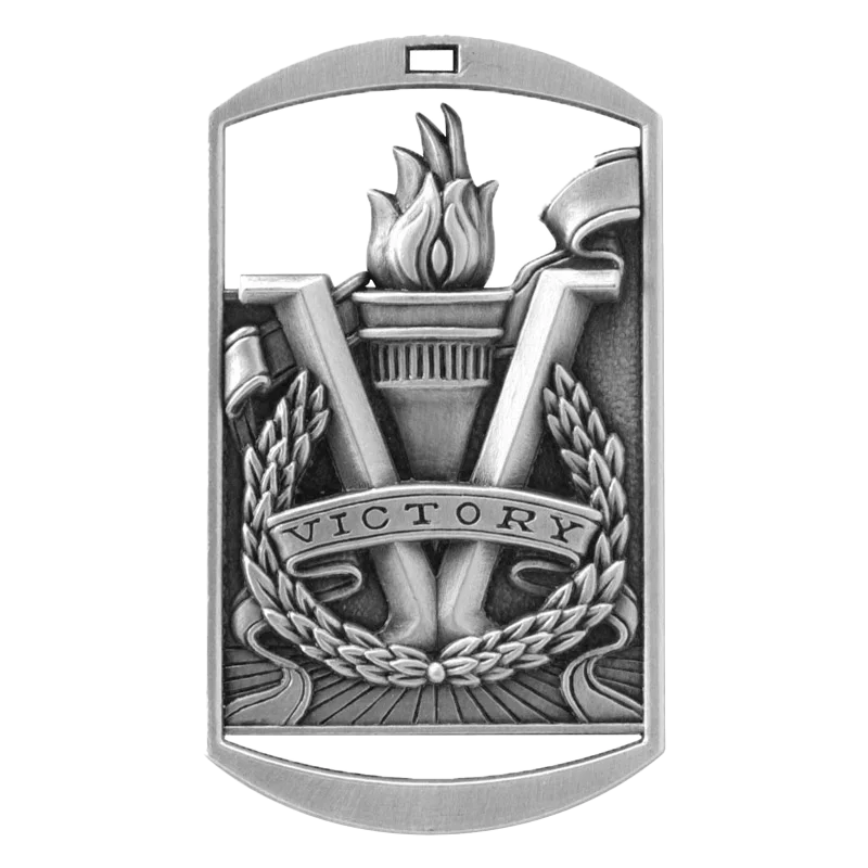 Personalized Victory Medal with Ribbon | Gold, Silver or Bronze | Victory Dog Tag Medal | 1.5 x 2.75 Inches Wide