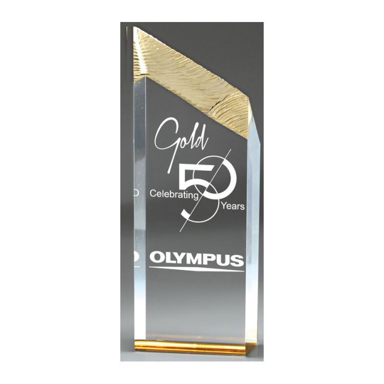 Chisel Carved Acrylic Award - Blue, Gold or Red | Engraved Corporate Award - 10" Decade Awards