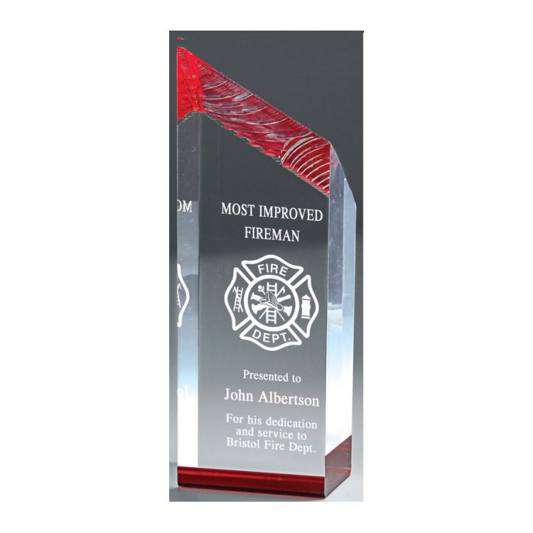 Chisel Carved Acrylic Award - Blue, Gold or Red | Engraved Corporate Award - 10" Decade Awards