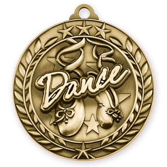 Dance Wreath Medal - Gold | Engraved Gold Dance Medallion - 2.75 Inch Wide Decade Awards