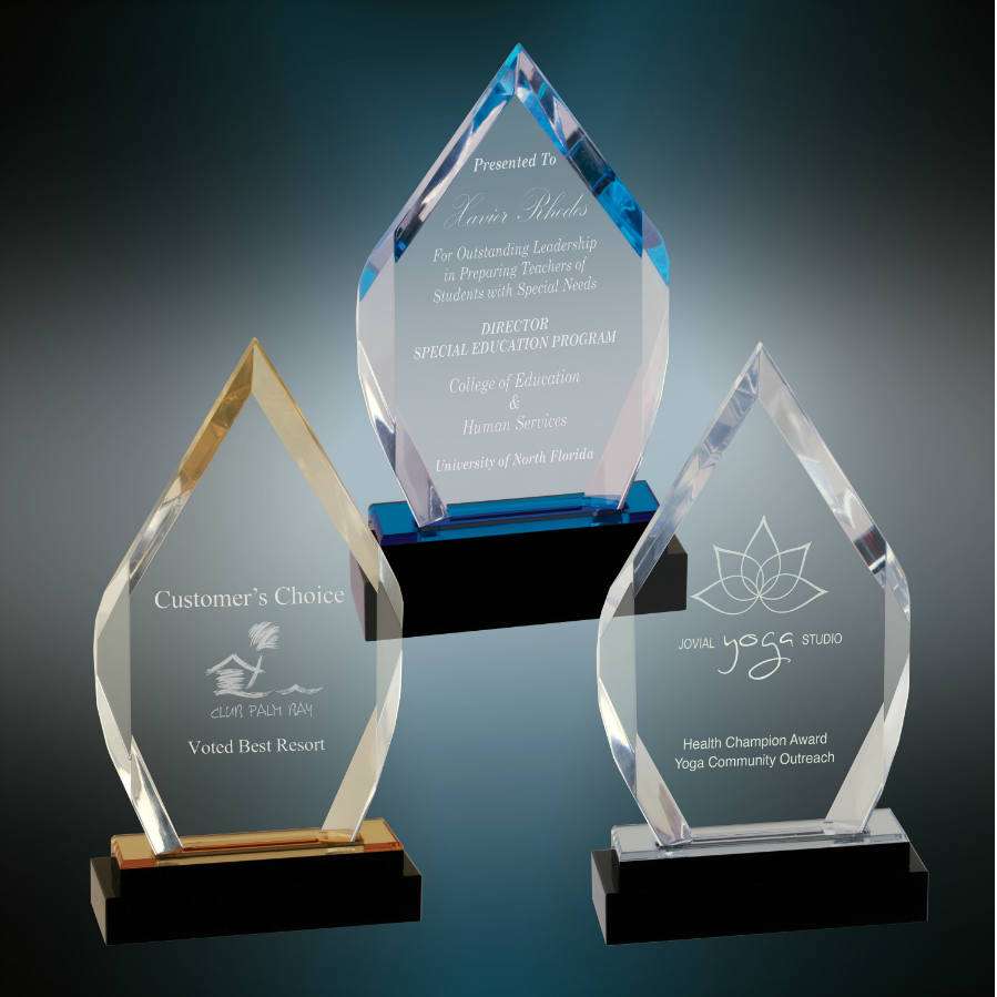Diamond Impress Acrylic Award - Blue, Gold or Silver | Engraved Corporate Award - 8 Inch Tall Decade Awards
