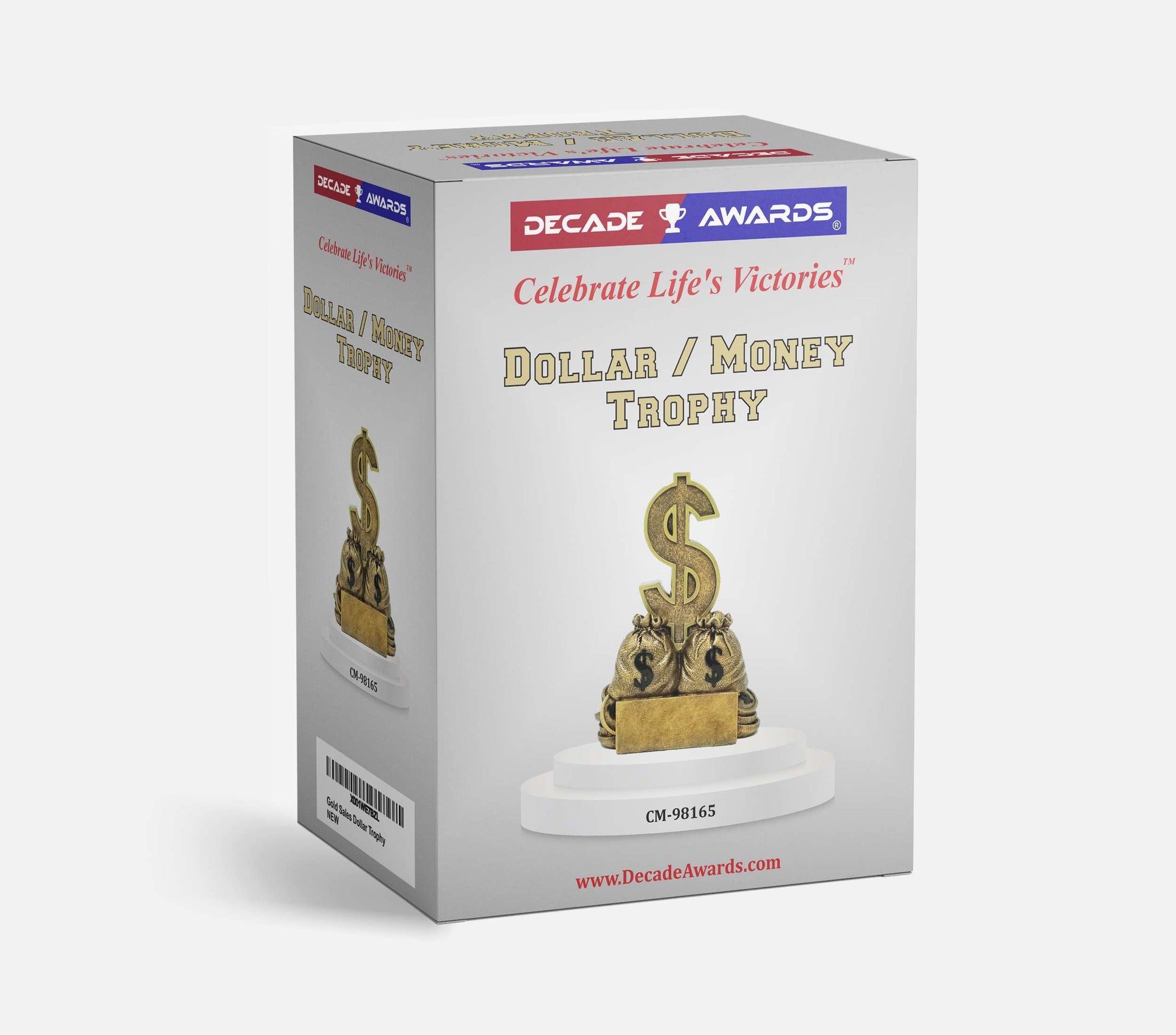 Dollar Sign Trophy | Engraved Sales or Fundraising Award | Gold Bag of Money Prize - 6 Inch Tall Decade Awards