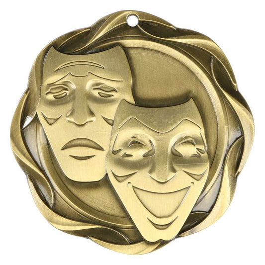 Drama Medal, Fusion- Gold | Engraved Acting Medal - 3 Inch Wide Decade Awards