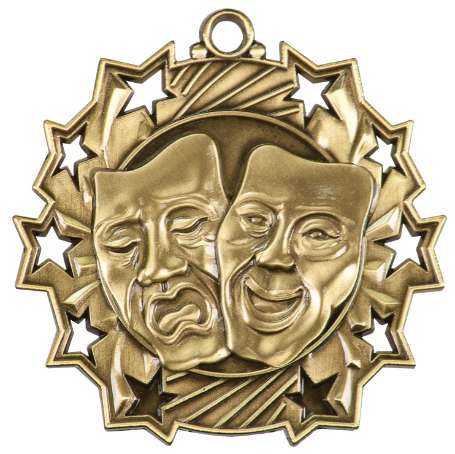 Drama Ten Star Medal - Gold, Silver or Bronze | Engraved Theater 10 Star Medallion | 2.25 Inch Wide Decade Awards