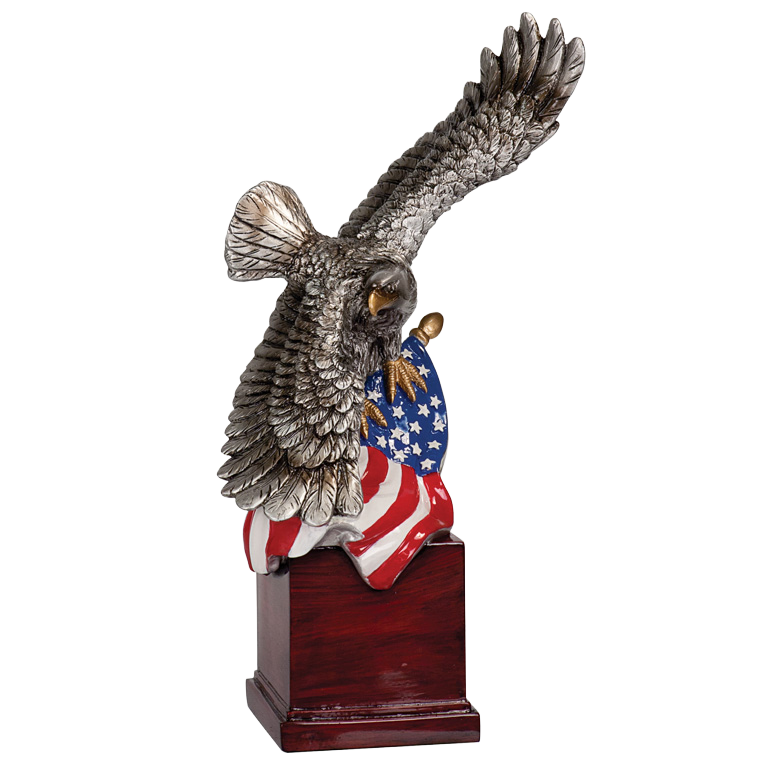 American Eagle Resin Trophy | Personalized Silver Eagle with American Flag Award | 8.75, 10 or 10.25 Inches Tall