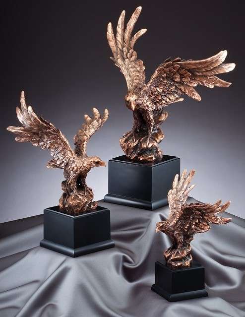 Eagle Bronze Finish Resin Award | Engraved Bronzed Eagle Trophy - 11.5, 16 Inch Tall Decade Awards