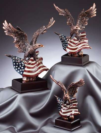 Eagle & Flag Bronze Trophy | Bronze Finish Eagle with Red, White & Blue Flag - 3 Sizes Decade Awards