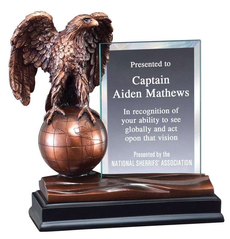 Eagle Globe Story Glass Award | Engraved Eagle World Hero Award - 8 Inch Tall Decade Awards