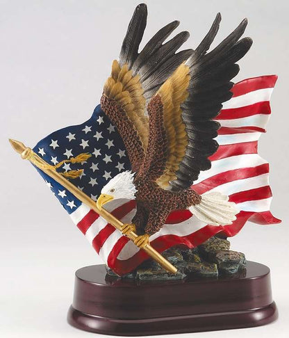 Eagle Holding Flag Trophy | Engraved Full Color Eagle and Flag Award - 10.5 Inch Tall Decade Awards