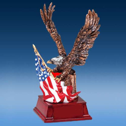 Eagle with American Flag Award | Engraved Patriotic Bronze Eagle Trophy - 9.25 Inch Tall Decade Awards