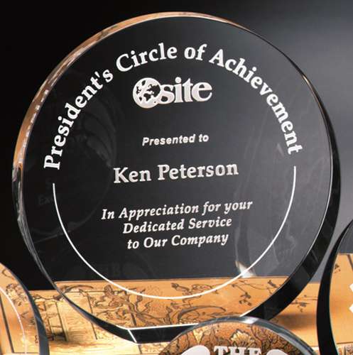 Elite Circle Crystal Corporate Award | Engraved Crystal Circle Award - 4", 5" or 6" Diameter Decade Awards