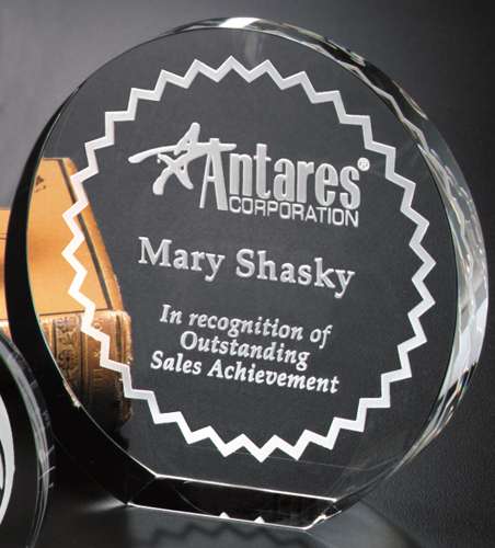 Elite Circle Crystal Corporate Award | Engraved Crystal Circle Award - 4", 5" or 6" Diameter Decade Awards