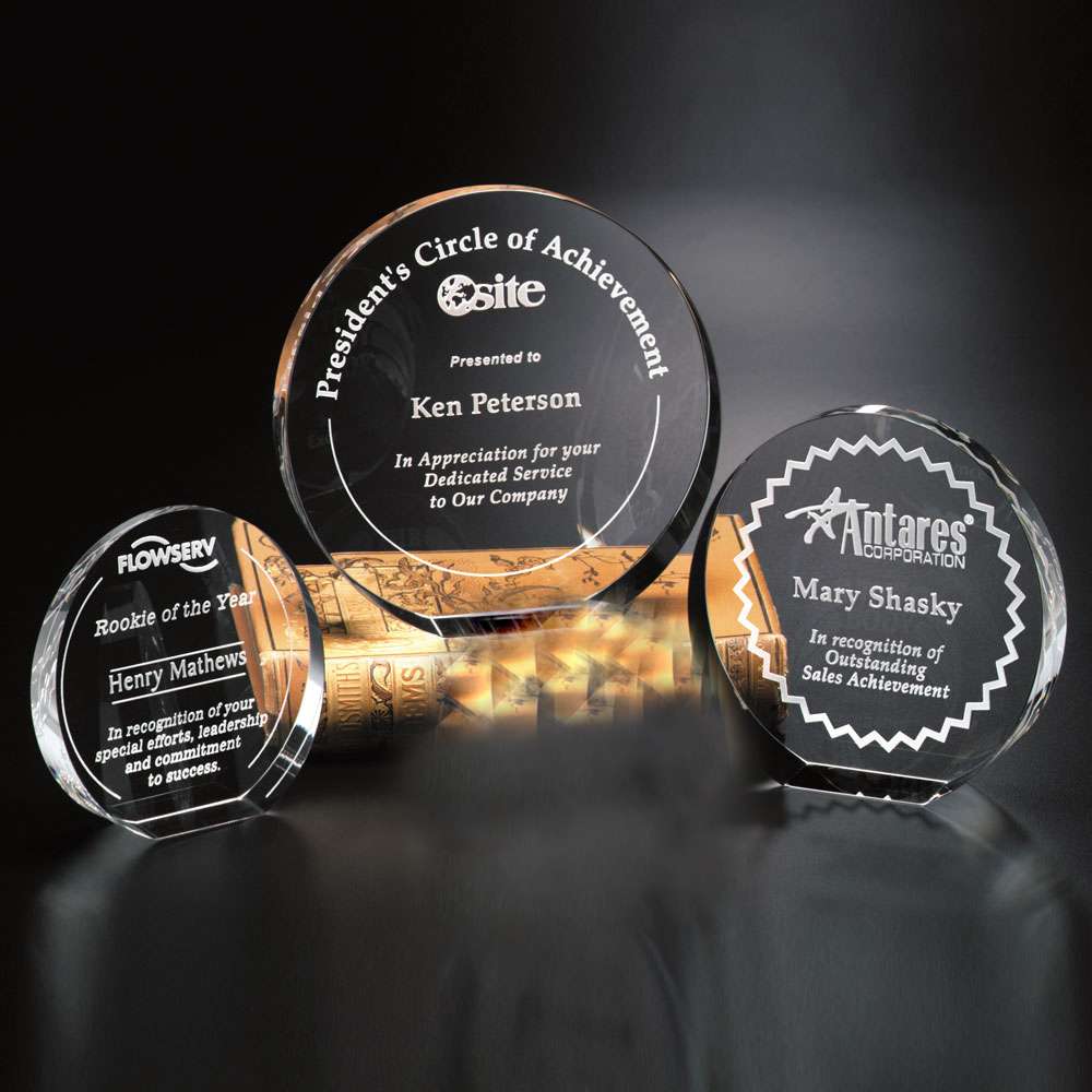 Elite Circle Crystal Corporate Award | Engraved Crystal Circle Award - 4", 5" or 6" Diameter Decade Awards