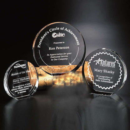 Elite Circle Crystal Corporate Award | Engraved Crystal Circle Award - 4", 5" or 6" Diameter Decade Awards
