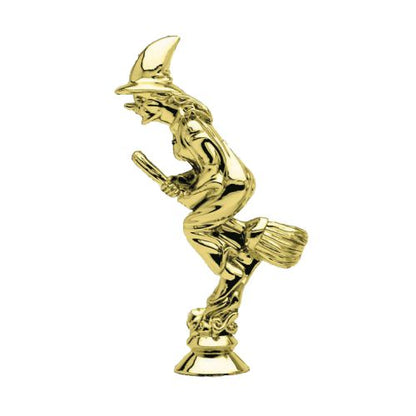 Witch on a broomstick trophy soaring mid-air with moon backdrop - 14 inch Halloween 2025 edition award from Decade Awards