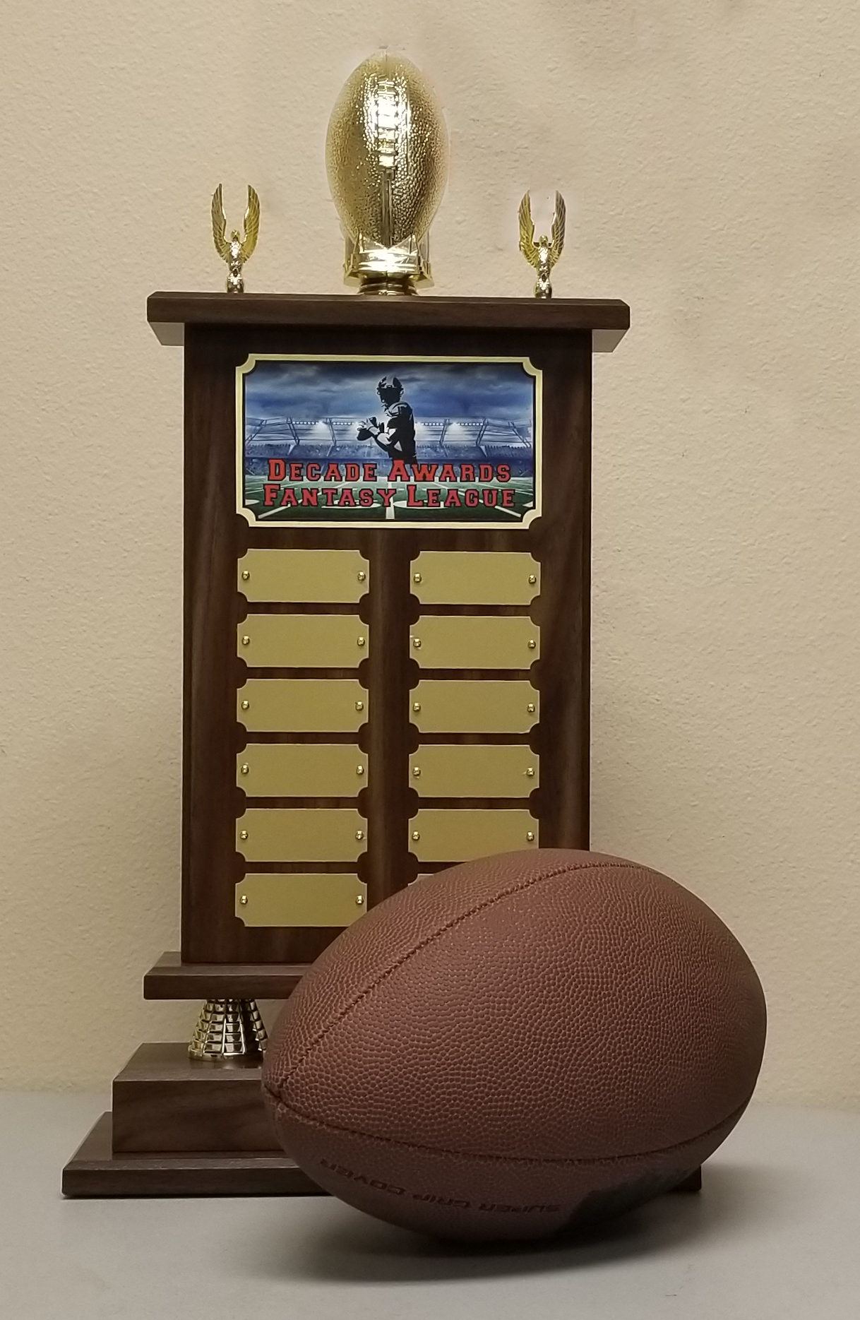 Fantasy Football Champion Perpetual Trophy | Engraved Football Perpetual Award - 22 Inch Tall Decade Awards
