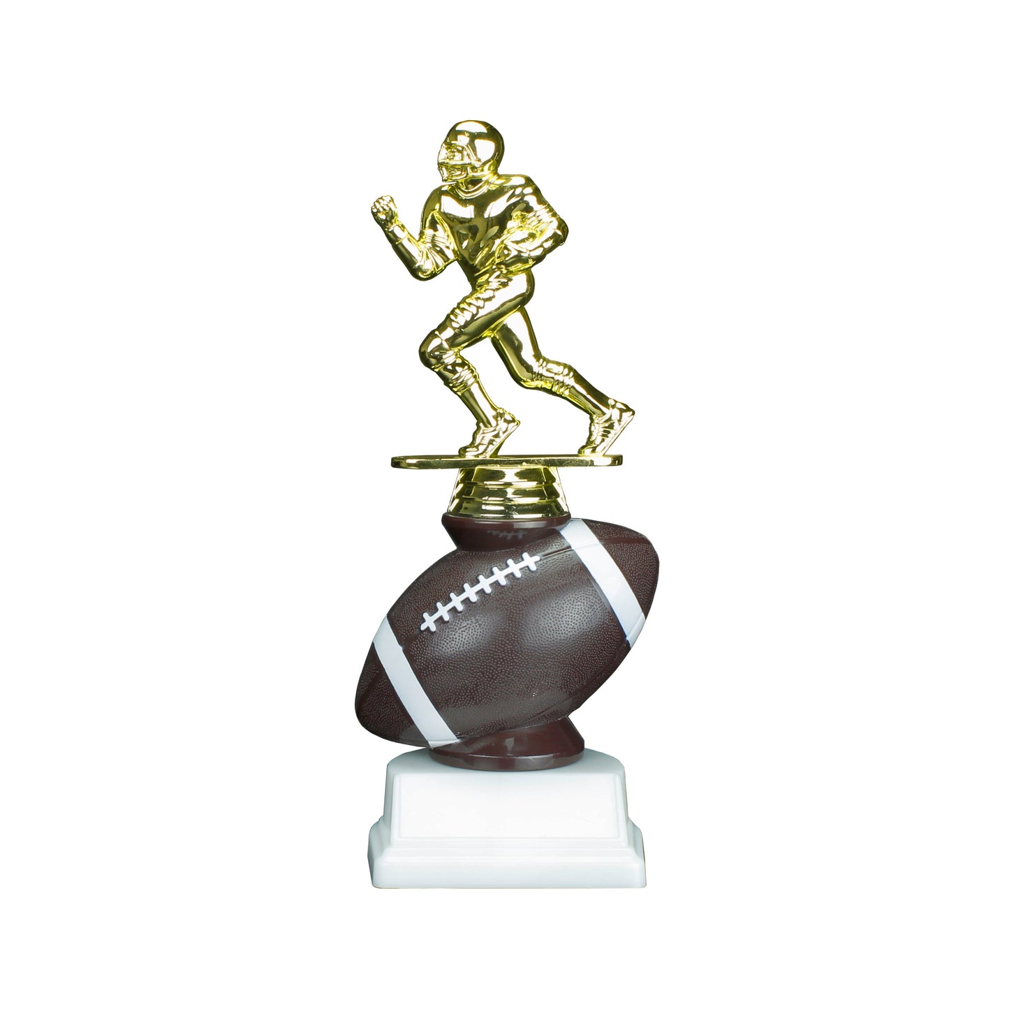 Football Trophy with running back figure and free custom engraving, crafted by Decade Awards