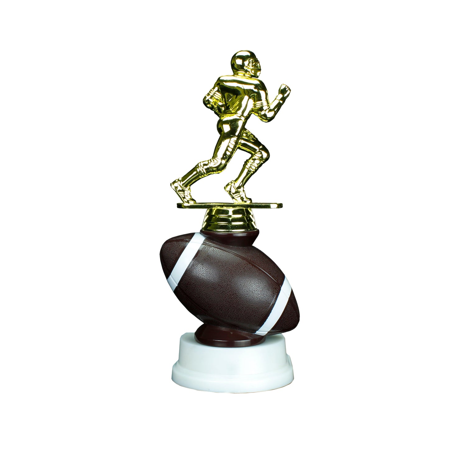 Football Trophy with running back figure and free custom engraving, crafted by Decade Awards