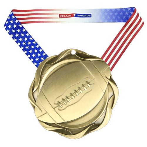 Football Medal, Fusion- Gold, Silver or Bronze | Engraved Football Medal - 3 Inch Wide Decade Awards
