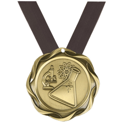 Science Fusion Medal- Gold | Engraved Science Medallion - 3 Inch Wide Decade Awards
