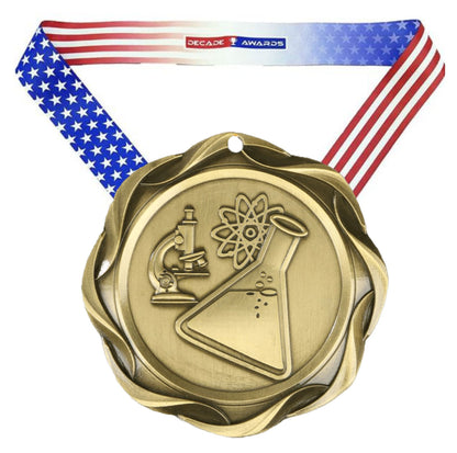 Science Fusion Medal- Gold | Engraved Science Medallion - 3 Inch Wide Decade Awards