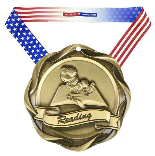 Reading Fusion Medal- Gold | Engraved Reading Medallion - 3 Inch Wide Decade Awards