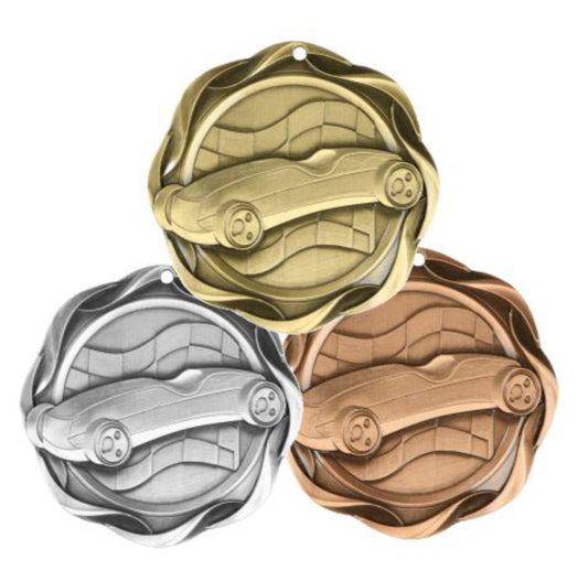 Racing Fusion Medal- Gold, Silver or Bronze | Engraved Derby Medallion - 3 Inch Wide Decade Awards