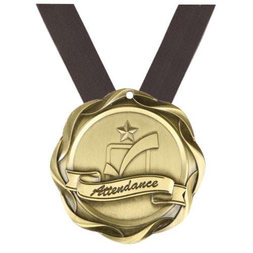 Attendance Fusion Medal- Gold | Engraved Attendance Medallion - 3 Inch Wide Decade Awards