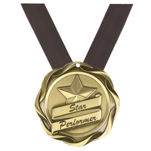 Star Performer Fusion Medal- Gold | Engraved Performance Medallion - 3 Inch Wide Decade Awards