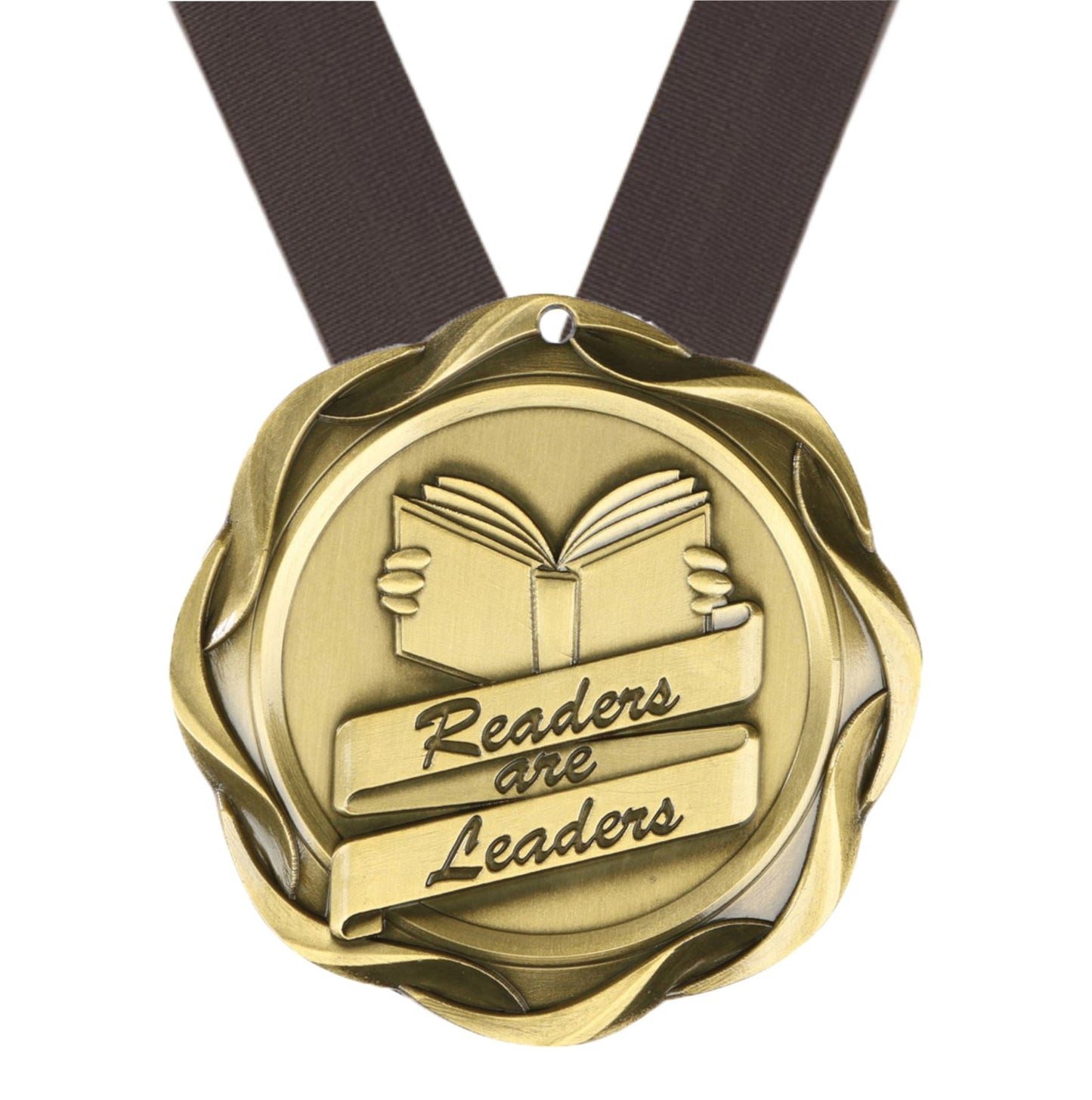 Readers are Leaders Fusion Medal- Gold | Engraved Reading Medallion - 3 Inch Wide Decade Awards