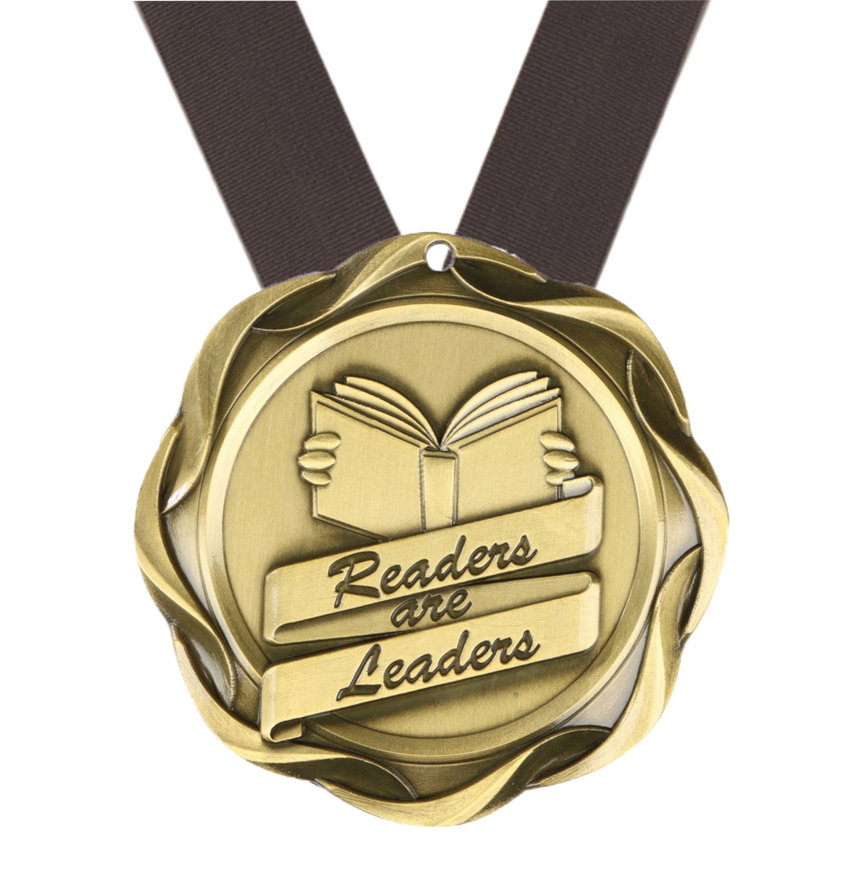 Readers are Leaders Fusion Medal- Gold | Engraved Reading Medallion - 3 Inch Wide Decade Awards